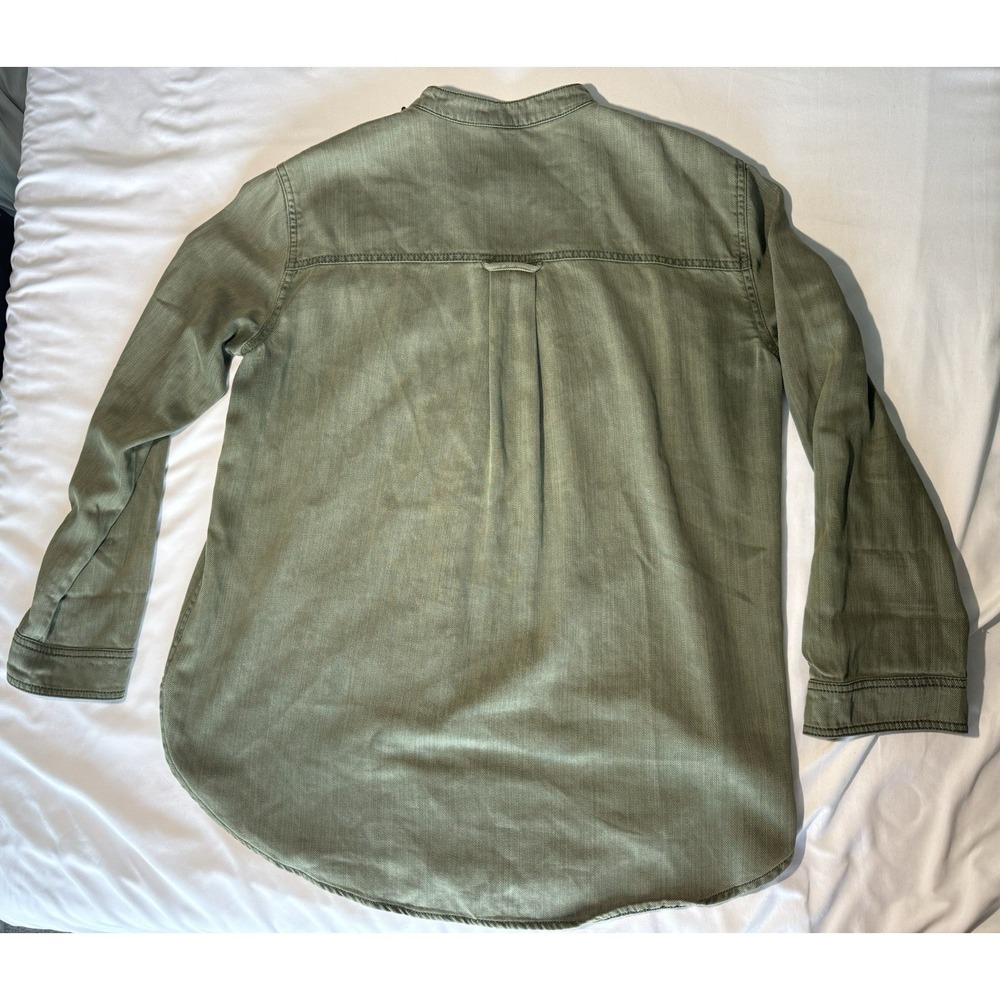 Anthropologie Henley Top Women's 10 Green Sequin Button Up Long Sleeve Western - Picture 5 of 7